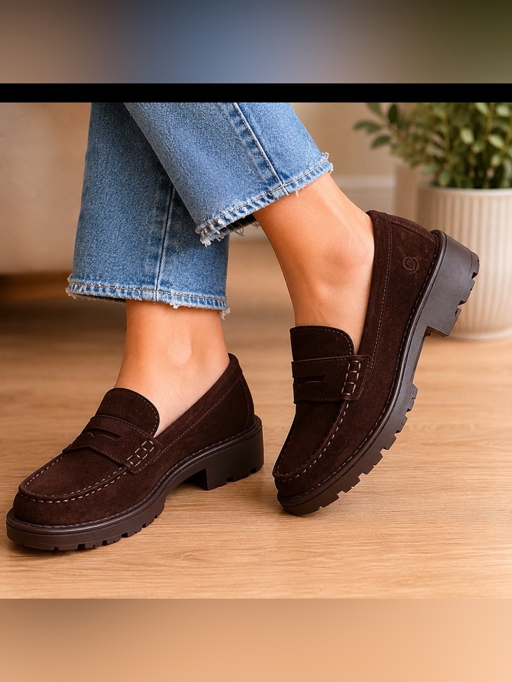 Born Carrera Dark Brown Suede Lug Sole Penny Loafers NIB Women’s Size 6M
